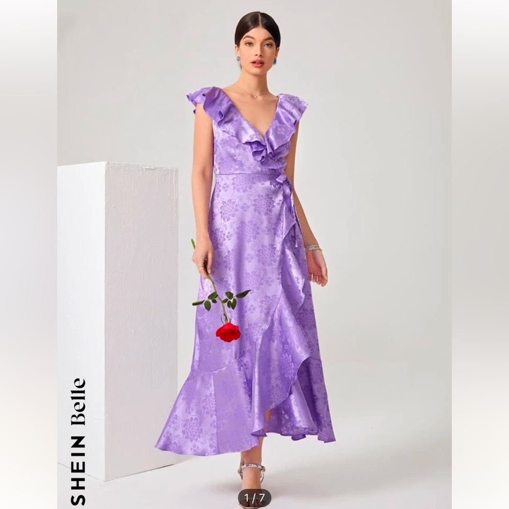 Lavender silk ruffle wrap dress